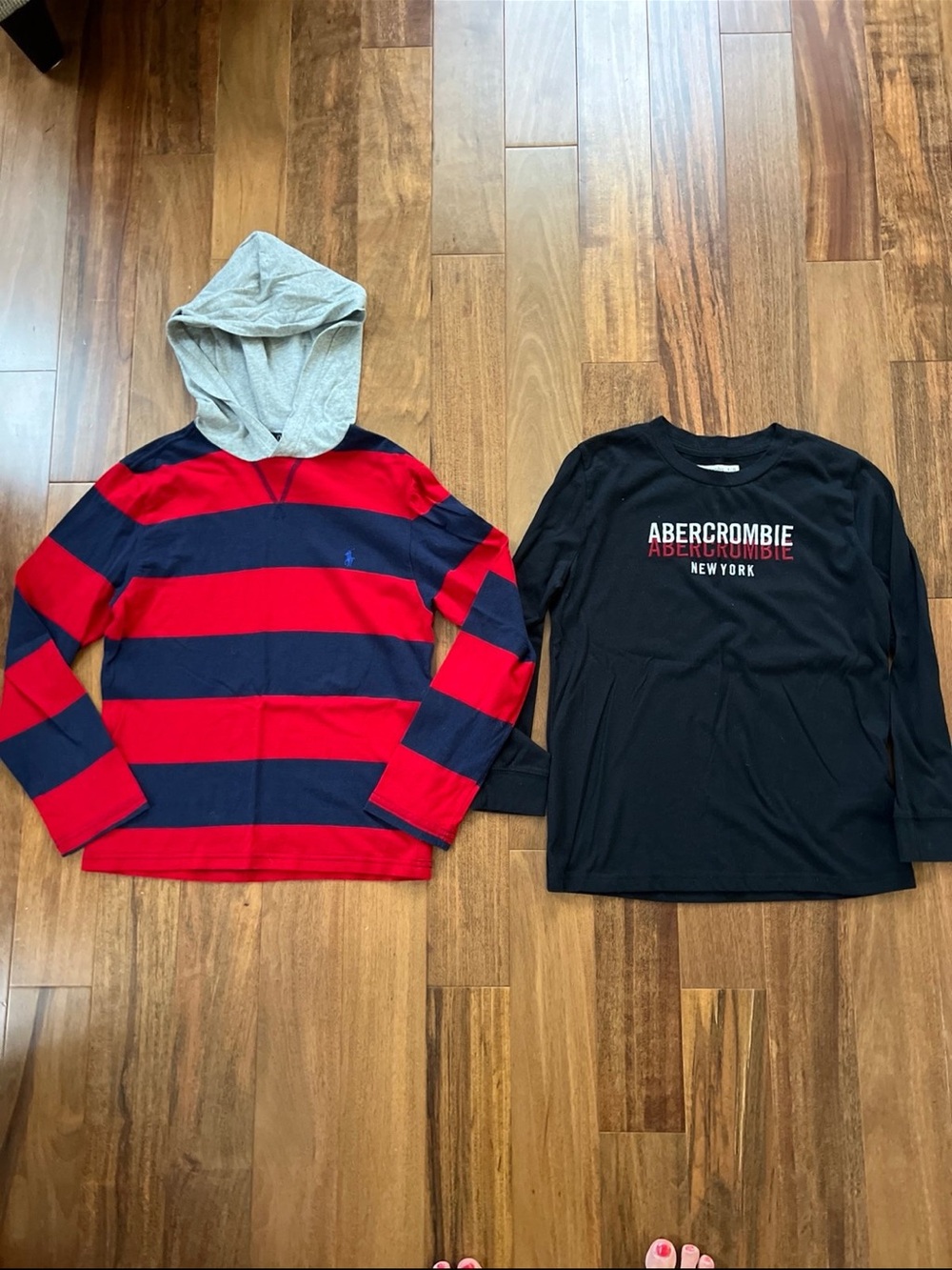 Abercrombie & Fitch Black Long-Sleeve Tee & Ralph Lauren Hooded Stripe Shirt